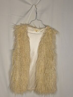 Faux Fur Cream Open-Front Vest
